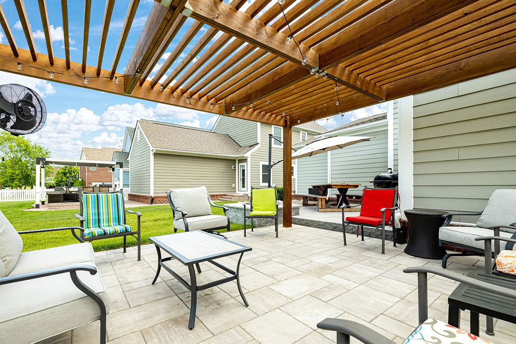 Dual Paver Patio, Fire Pit, and Pergola in Canton